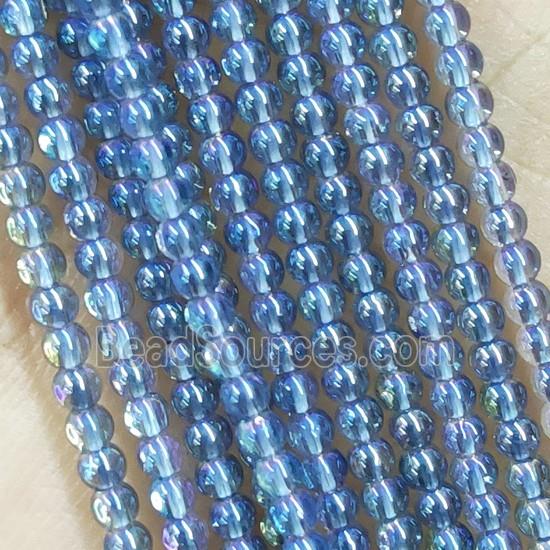 BlueGray Crystal Glass Seed Beads Smooth Round Electroplated