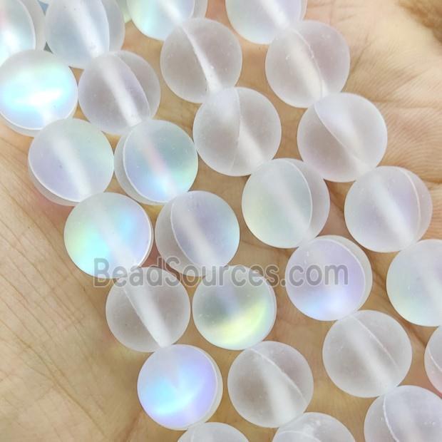 White Mermaid Glass Beads Round Matte