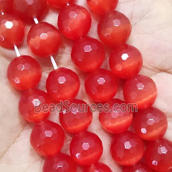 Red Cat Eye Stone Beads Faceted Round