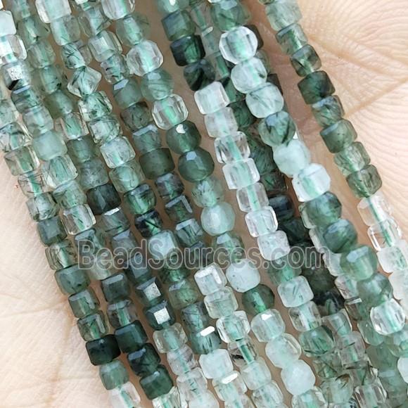 Green Rutilated Quartz Beads Faceted Cube