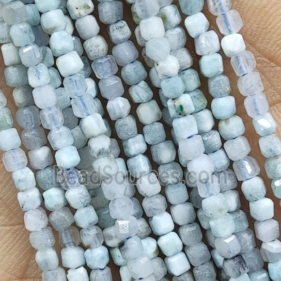 Blue Aquamarine Beads Faceted Cube