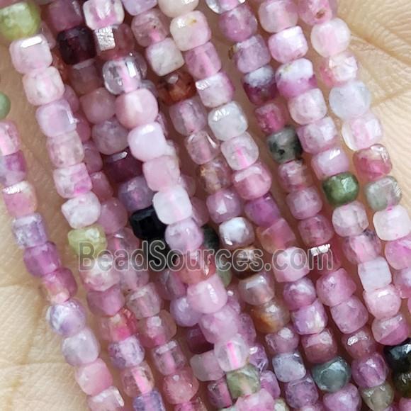 Pink Tourmaline Beads Faceted Cube