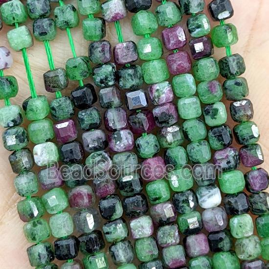 Ruby In Zoisite Beads Green Faceted Cube