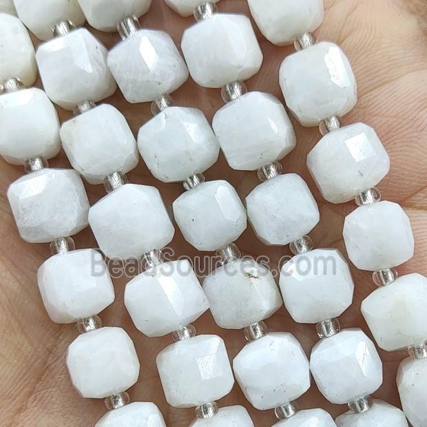 White Moonstone Beads Faceted Cube