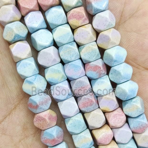 Multicolor Alashan Agate Beads Faceted Cube