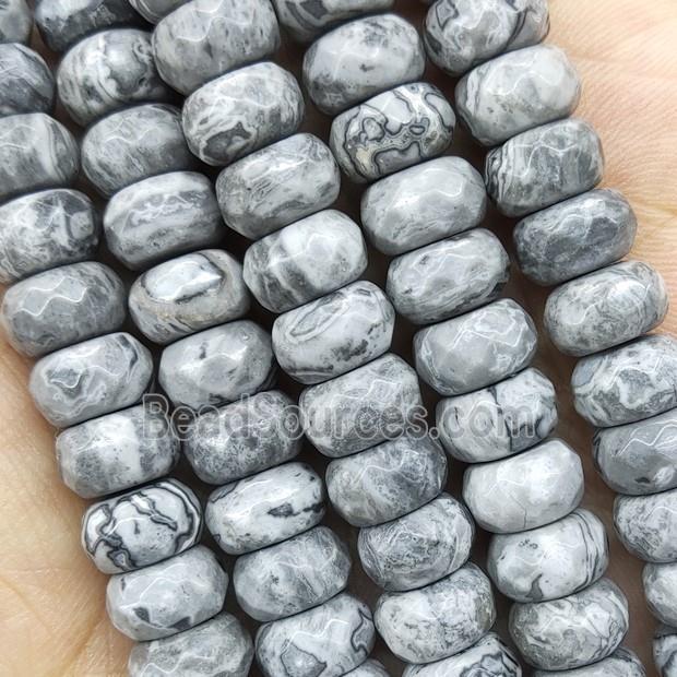 Gray Map Jasper Beads Faceted Rondelle