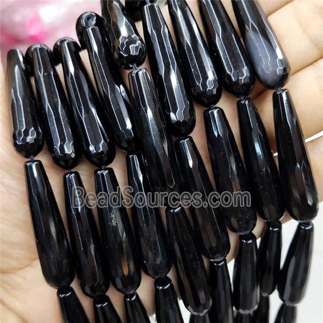 Black Onyx Agate Beads Faceted Teardrop