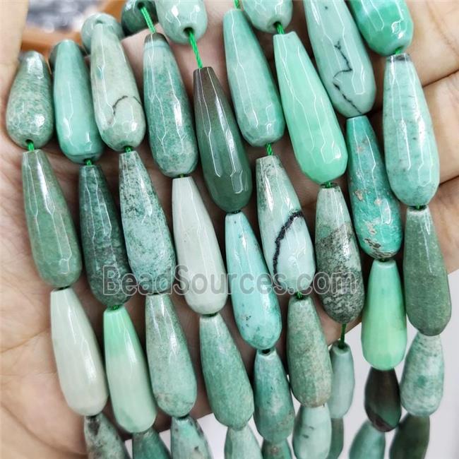 Green Grass Agate Beads Faceted Teardrop