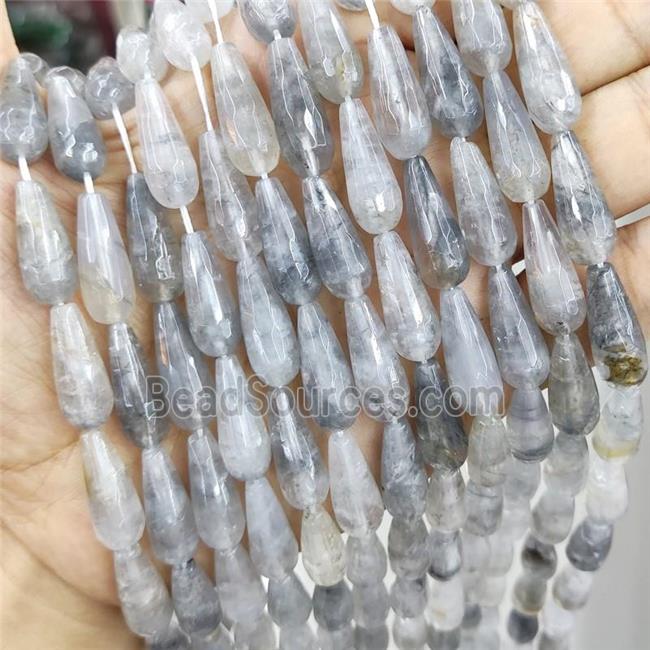 Gray Cloudy Quartz Beads Faceted Teardrop