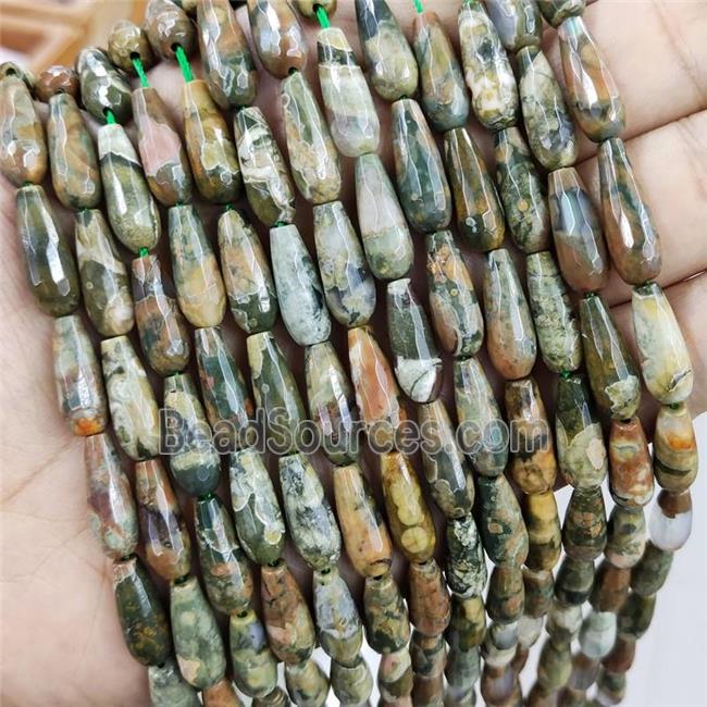 Natural Green Rhyolite Beads Faceted Teardrop