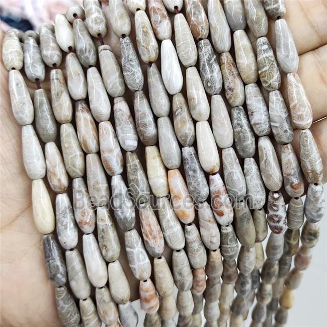 Coral Fossil Beads Faceted Teardrop