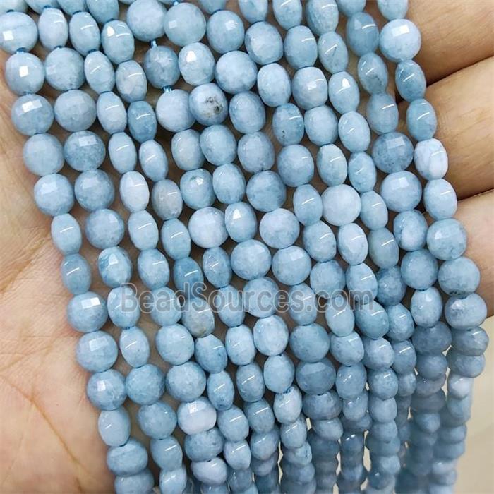 Blue Jade Beads Faceted Coin Dye
