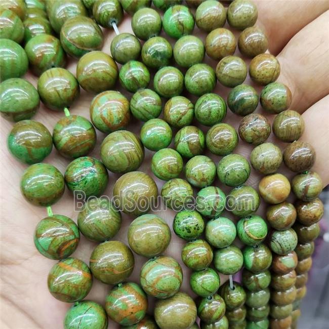 Green Wood Lace Jasper Beads Smooth Round Dye