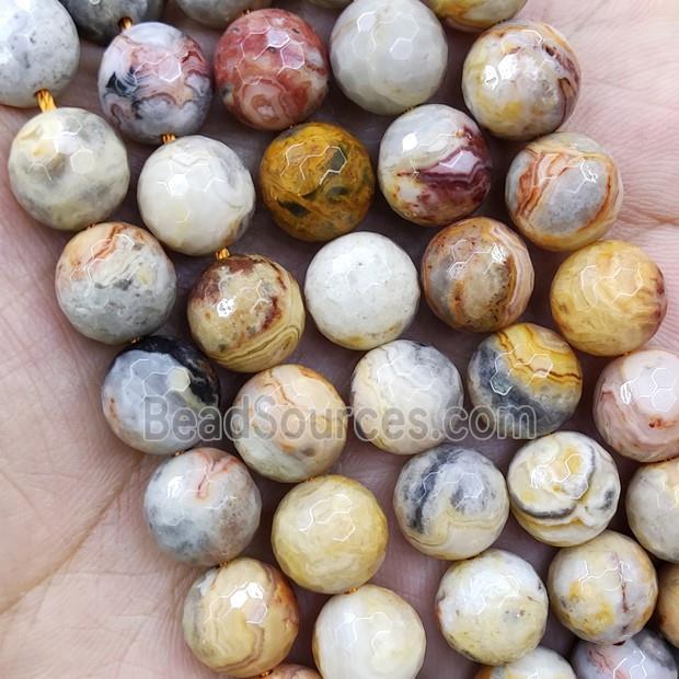 Natural Yellow Crazy Lace Agate Beads Faceted Round