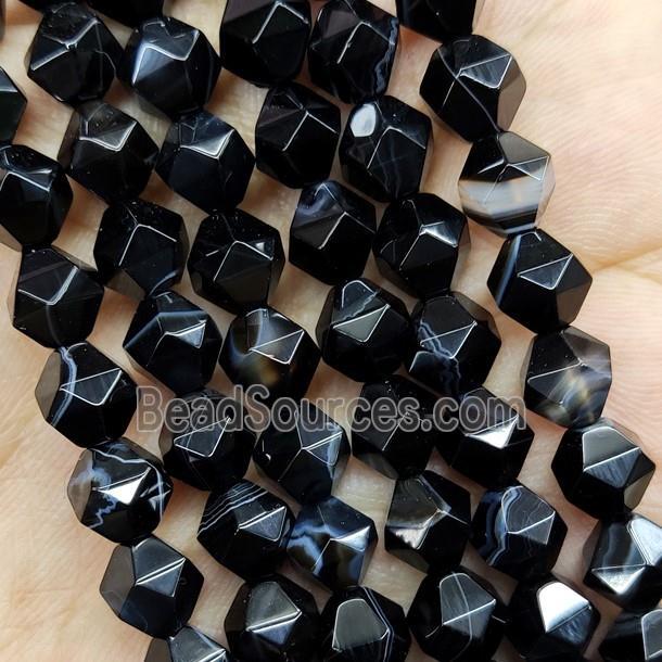 Natural Black Agate Beads Cut Round