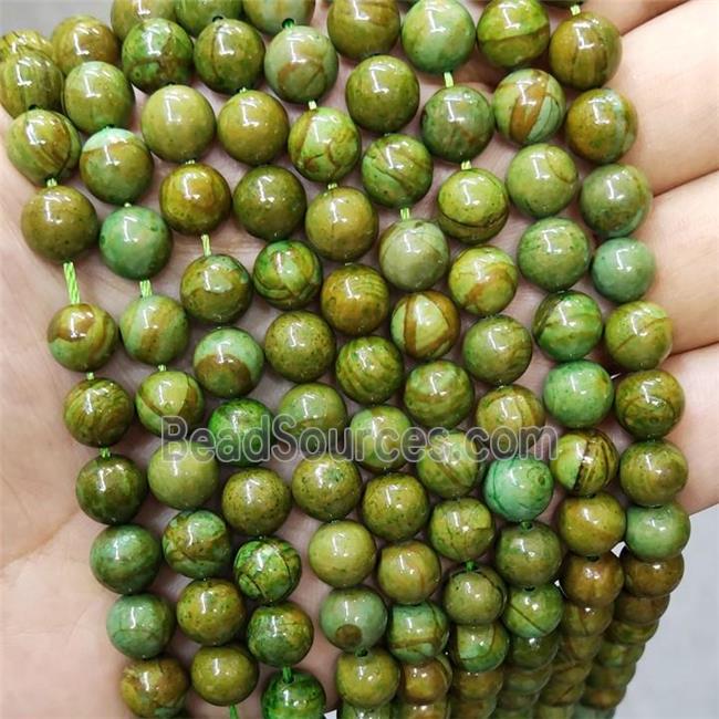 Green Jasper Beads Smooth Round Dye