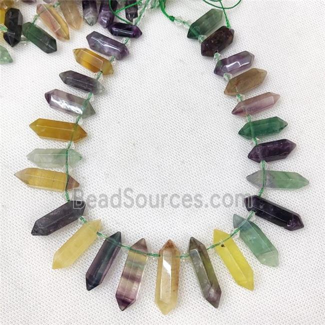 Natural Fluorite Bullet Beads Multicolor Topdrilled Graduated