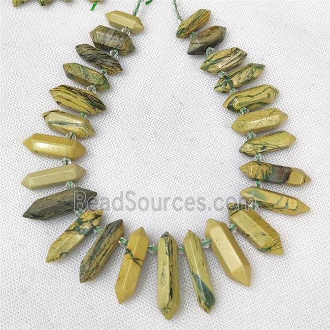 Green Verdite Bullet Beads Topdrilled Graduated