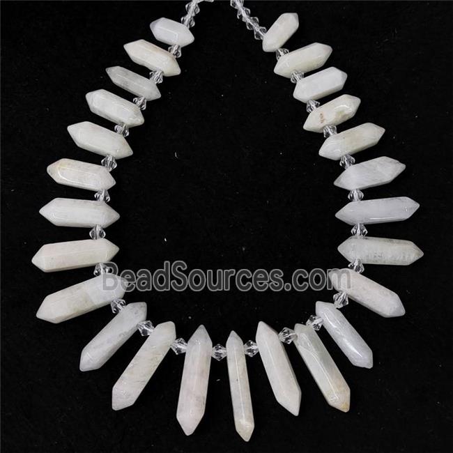 White Moonstone Bullet Beads Topdrilled Graduated