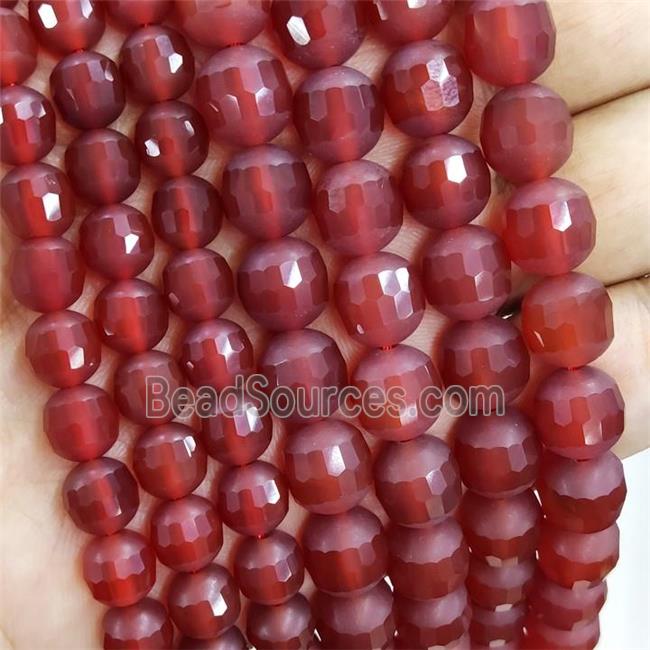 Red Carnelian Agate Beads Round Faceted Matte