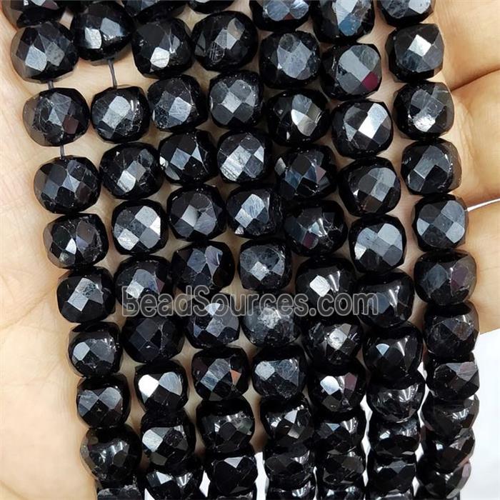 Natural Black Tourmaline Beads Faceted Cube
