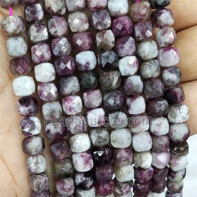 Natural Plum Blossom Tourmaline Beads Faceted Cube