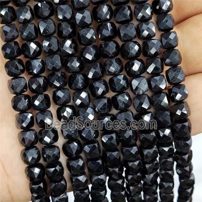 Natural Black Tourmaline Beads Faceted Cube