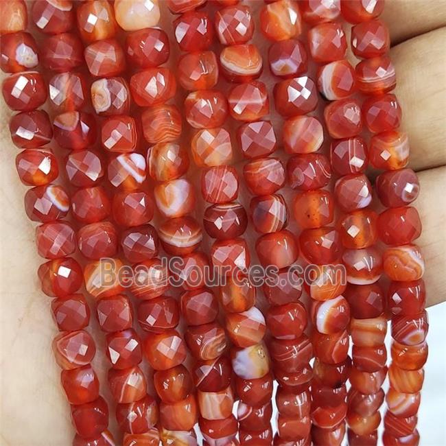 Natural Red Stripe Agate Beads Faceted Cube