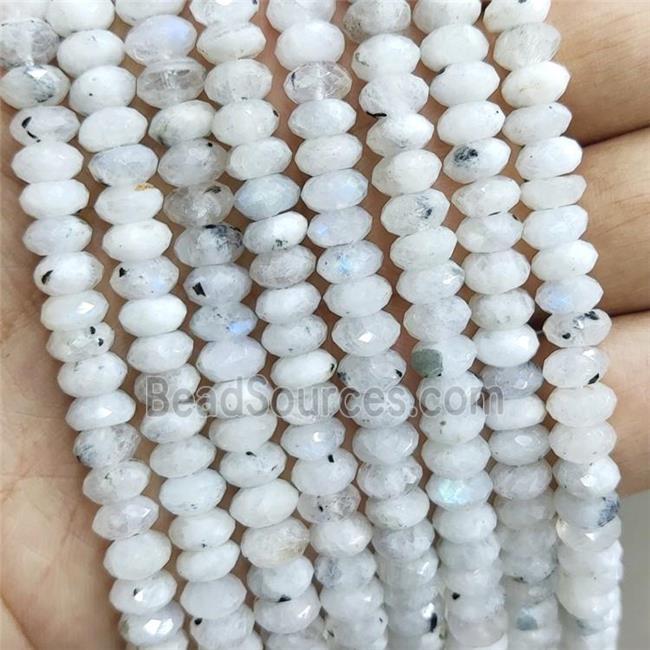 Natural Rainbow White Moonstone Beads Faceted Rondelle B-Grade