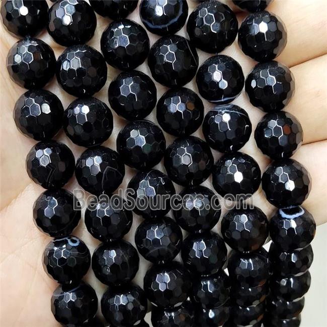 Black Stripe Agate Beads Faceted Round