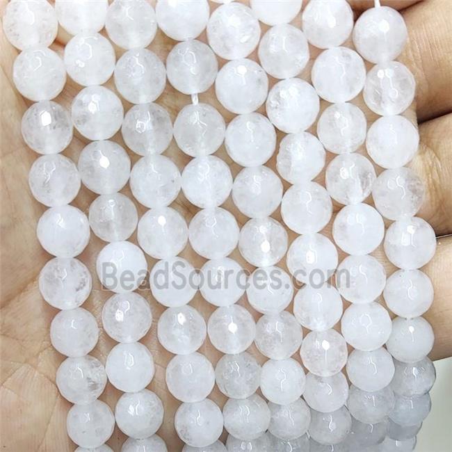 Natural White Quartzite Jade Beads Faceted Round