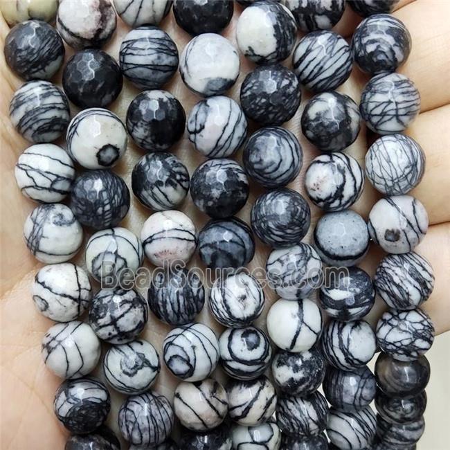 Natural Black Silk Jasper Beads Facete Round