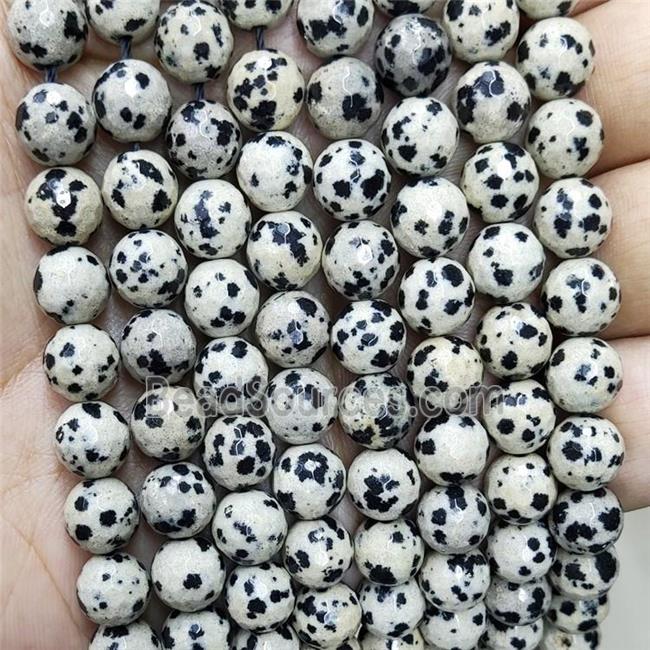 Natural Dalmatian Jasper Beads Black Faceted Round