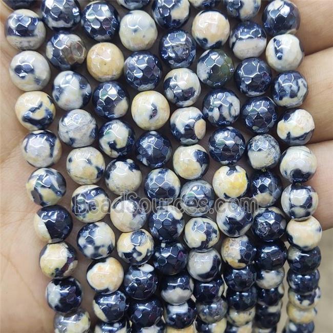 Yellow Fire Agate Beads Faceted Round Electroplated