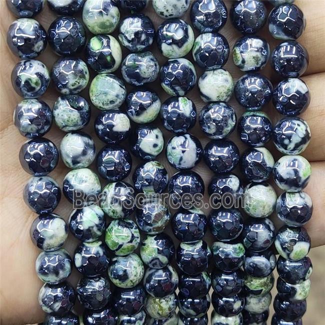 Green Fire Agate Beads Faceted Round Electroplated