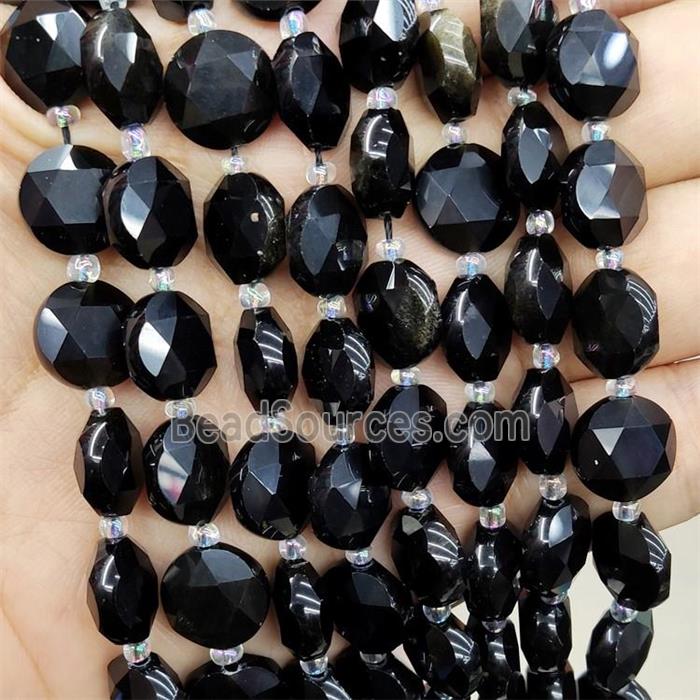 Natural Black Obsidian Beads Faceted Circle