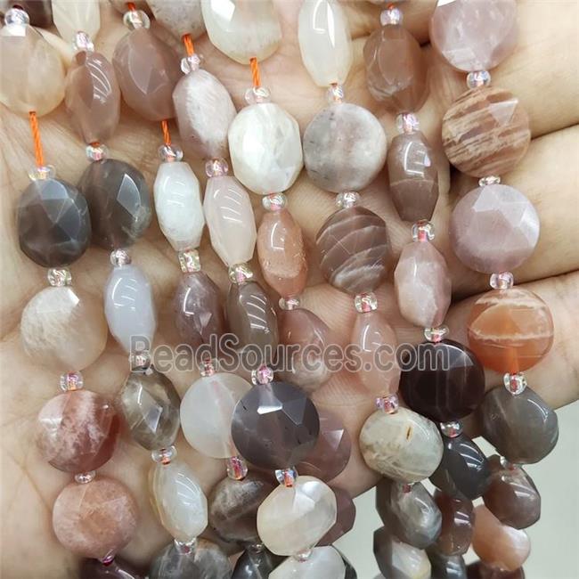 Natural Moonstone Beads Multicolor Faceted Coin