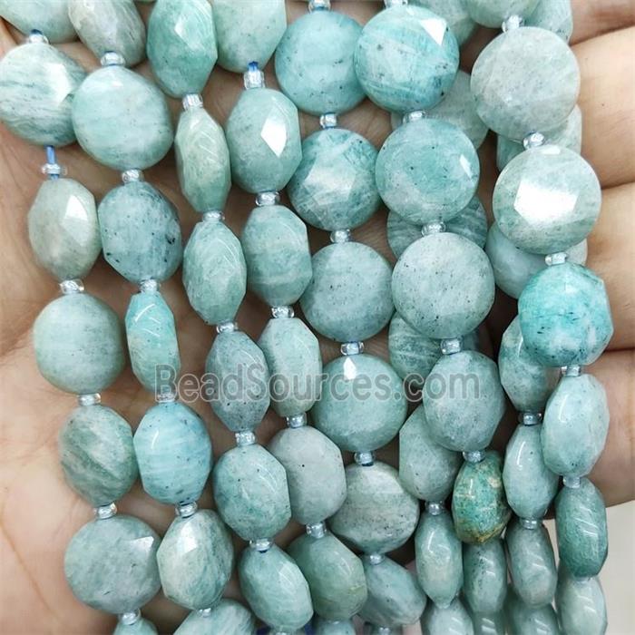 Natural Green Amazonite Beads Faceted Circle