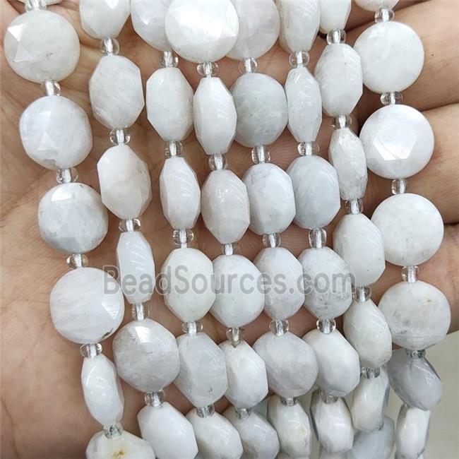 Natural White Moonstone Beads Faceted Coin