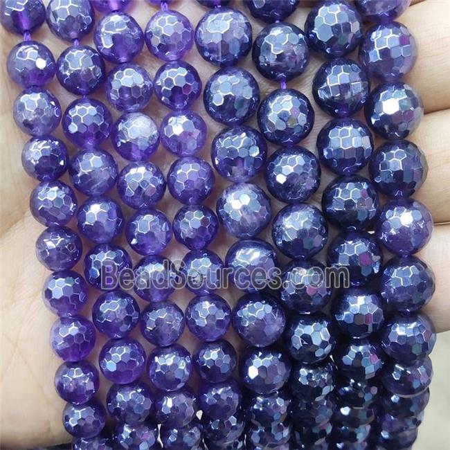 Natural Amethyst Beads Purple Faceted Round Electroplated