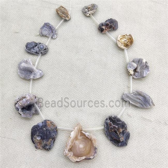 Natural Agate Druzy Beads Freeform Slice Topdrilled