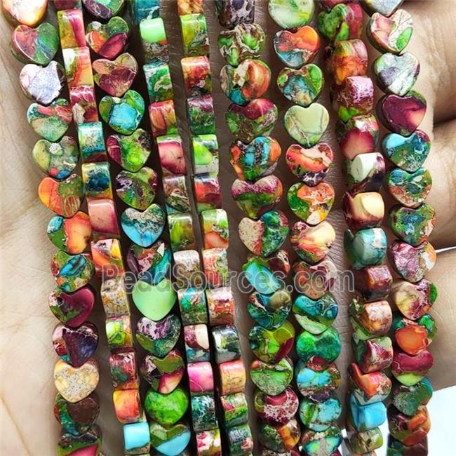 Mosaic Imperial Jasper Beads Heart Multicolor