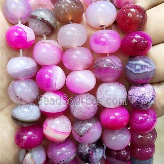 Natural Agate Beads Hotpink Dye Smooth Rondelle