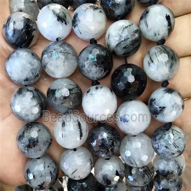 Natural Black Rutilated Quartz Beads Faceted Round