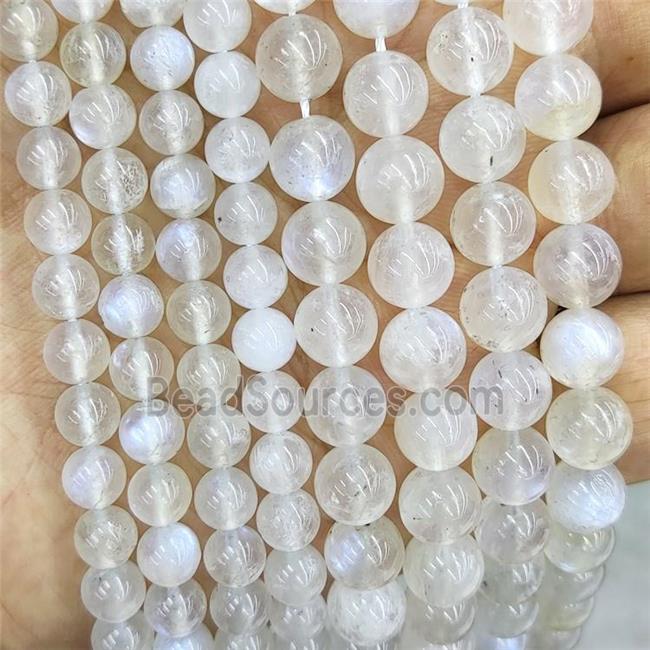 Natural Rainbow Moonstone Beads Smooth Round Blue