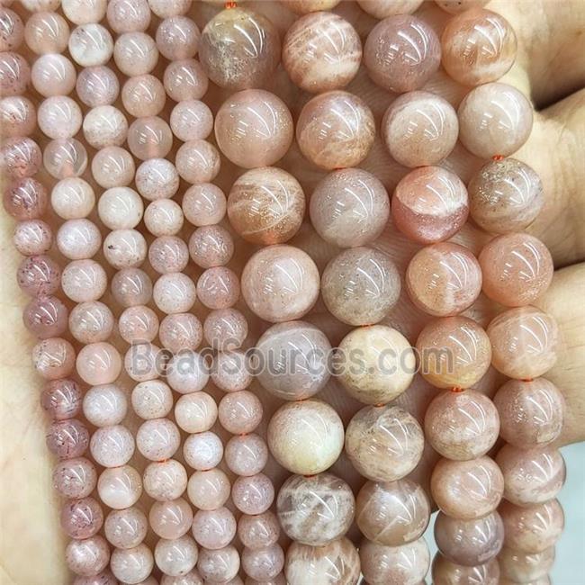 Natural Peach Sunstone Beads Smooth Round