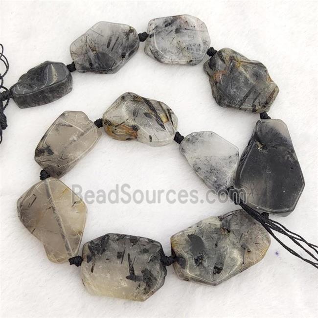 Natural Black Rutilated Quartz Slice Beads Freeform