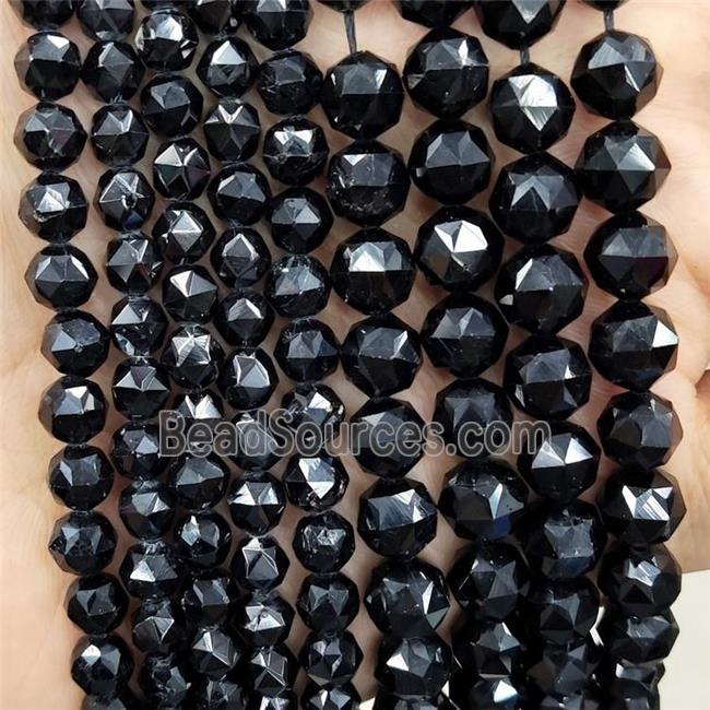 Natural Black Tourmaline Beads Cut Round B-Grade