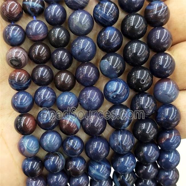 Natural Cyberstone Beads Darkblue Smooth Round