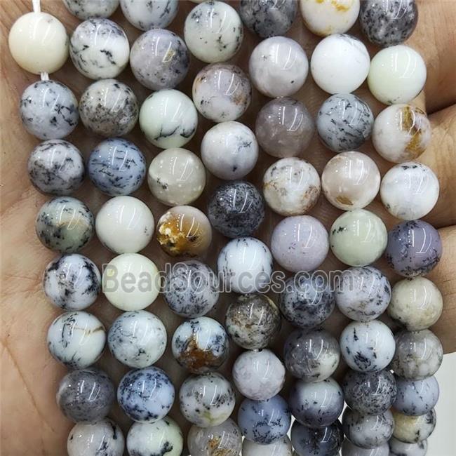 Natural Moss Opal Beads White Smooth Round